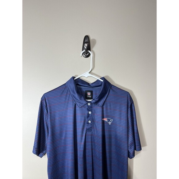 NFL Team Apparel New England Patriots Polo Navy Blue Striped Short Sleeves Large - Picture 4 of 10